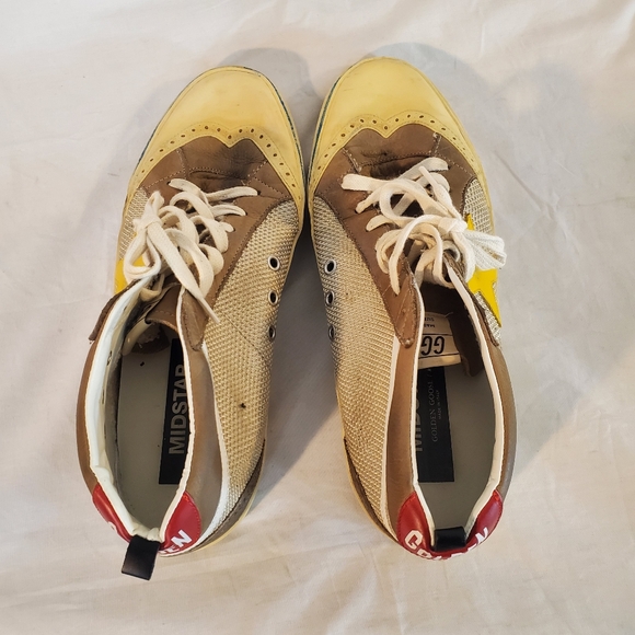 Golden Goose Men's 42/9 Mid Star Beige mesh Dove Gray Nubuck and Yellow star. - Picture 10 of 12
